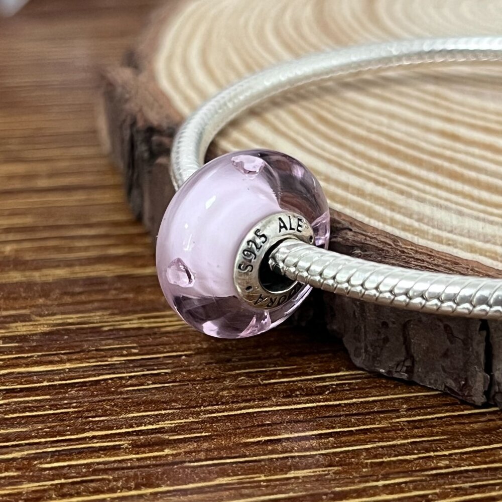 Murano Glass Pink Hearts Bead Charm
